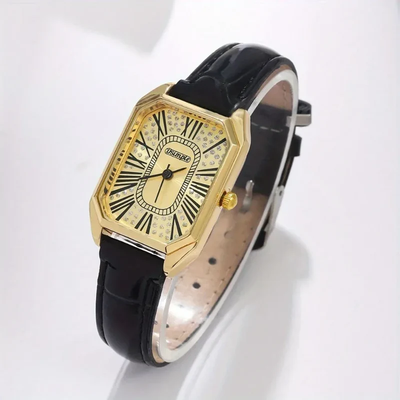 2pcs/set Square Couple's Watch, PU Leather Strap, Quartz Movement | Gifts for Men or Women | Valentine's Day Gifts
