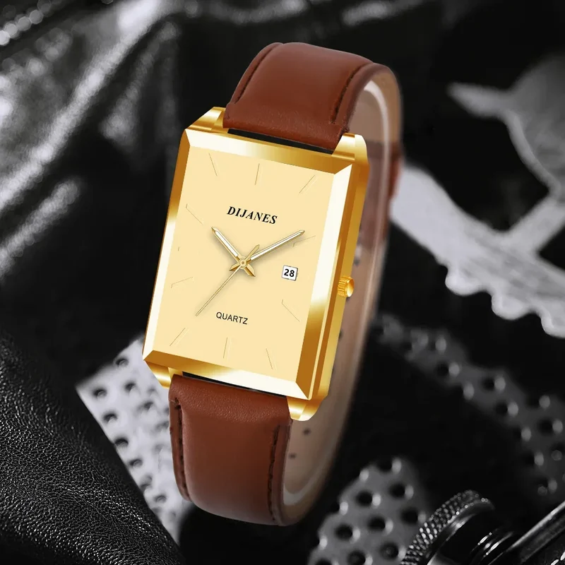 2pcs/set Square Couple's Watch, PU Leather Strap, Quartz Movement | Gifts for Men or Women | Valentine's Day Gifts