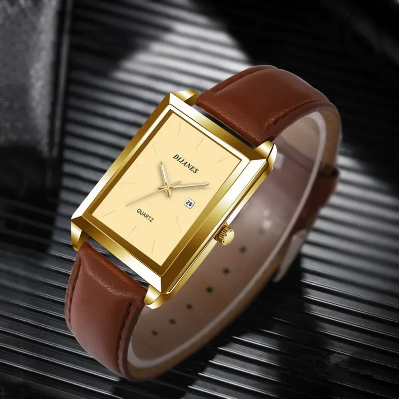 2pcs/set Square Couple's Watch, PU Leather Strap, Quartz Movement | Gifts for Men or Women | Valentine's Day Gifts