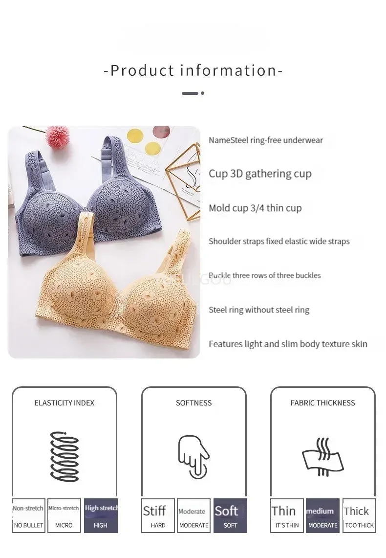 Plus Size Push Up Bra for Women - Adjustable Straps Lace Trim, Full Coverage Comfortable Support Underwire Bra for Big Bust