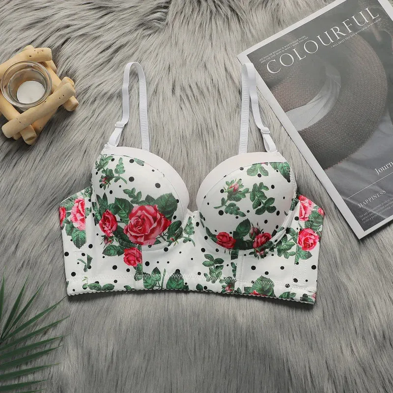 Viomisha Sexy Underwear for Women Push Up Bra with Steel Ring Floral Printed Brassiere 3/4 Cup Beautiful Female Lingerie