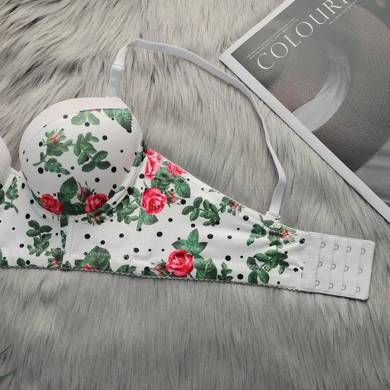 Viomisha Sexy Underwear for Women Push Up Bra with Steel Ring Floral Printed Brassiere 3/4 Cup Beautiful Female Lingerie