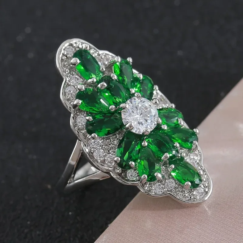Hot Sale Cocktail Party Ring Flower Cubic Zirconia Valentine's Day Gift Fashion Jewelry Luxury Rings for Women & Lover