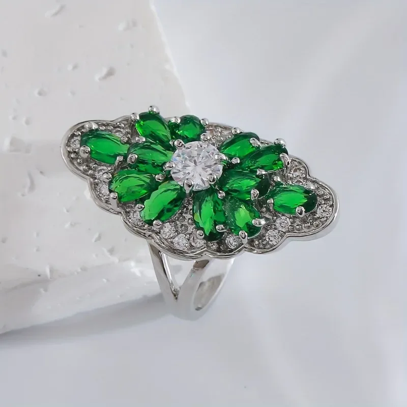 Hot Sale Cocktail Party Ring Flower Cubic Zirconia Valentine's Day Gift Fashion Jewelry Luxury Rings for Women & Lover