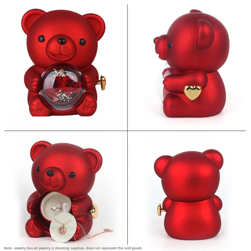 Cute Teddy Bear Design Jewelry Box for Girlfriend, Wife, Mother's Day, Birthday, Valentine's Day Surprise Heart Necklace