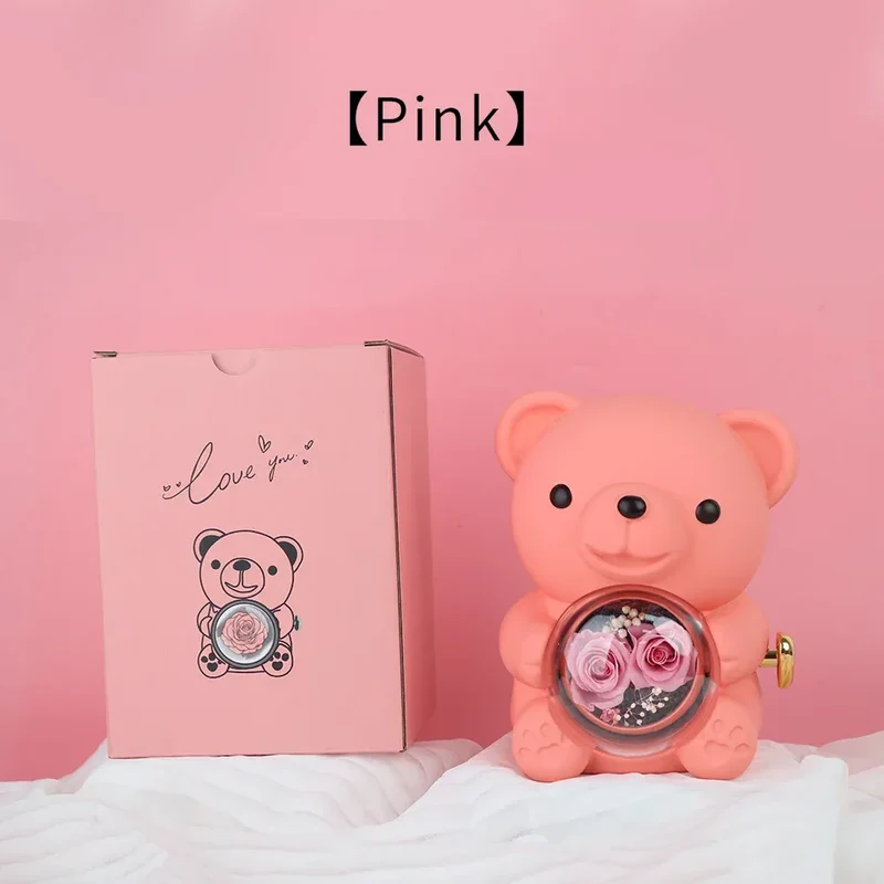Cute Teddy Bear Design Jewelry Box for Girlfriend, Wife, Mother's Day, Birthday, Valentine's Day Surprise Heart Necklace