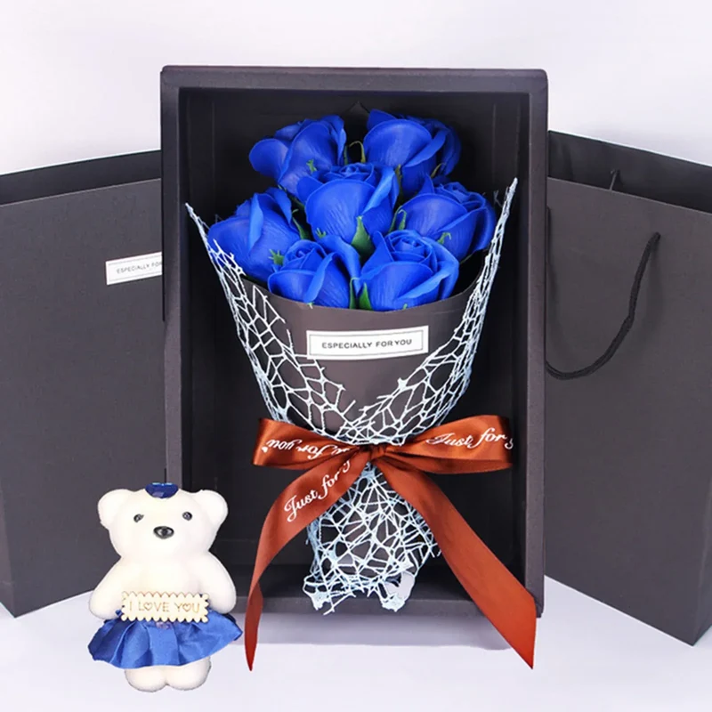 Valentine's Day Artificial Flowers 7 Rose Soap Bouquet Gift Box Teddy Bear Flower Creative Valentine's Day Gift Home Decor
