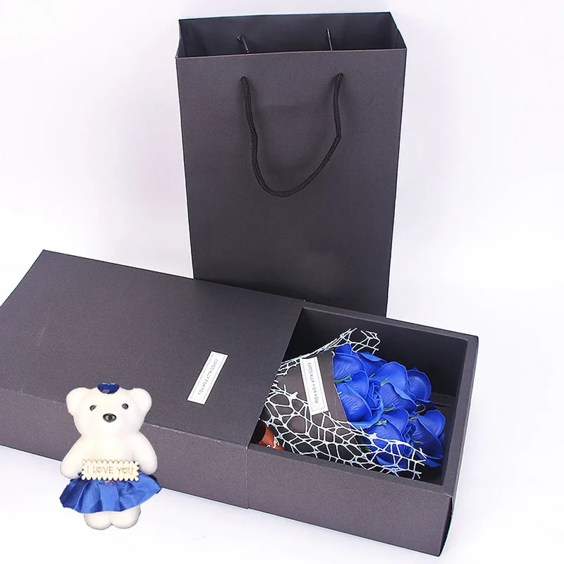 Valentine's Day Artificial Flowers 7 Rose Soap Bouquet Gift Box Teddy Bear Flower Creative Valentine's Day Gift Home Decor