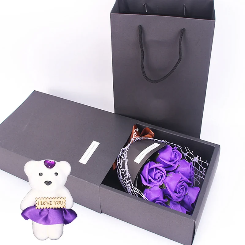 Valentine's Day Artificial Flowers 7 Rose Soap Bouquet Gift Box Teddy Bear Flower Creative Valentine's Day Gift Home Decor