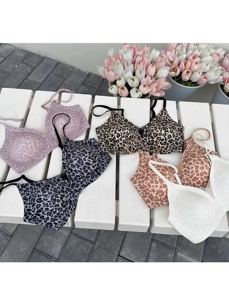 YUQI Leopard Print Bra - Ultra Thin No Underwire, Anti-Sag Bralette, Big/Small Chest Lightweight Gather, Breathable Smooth