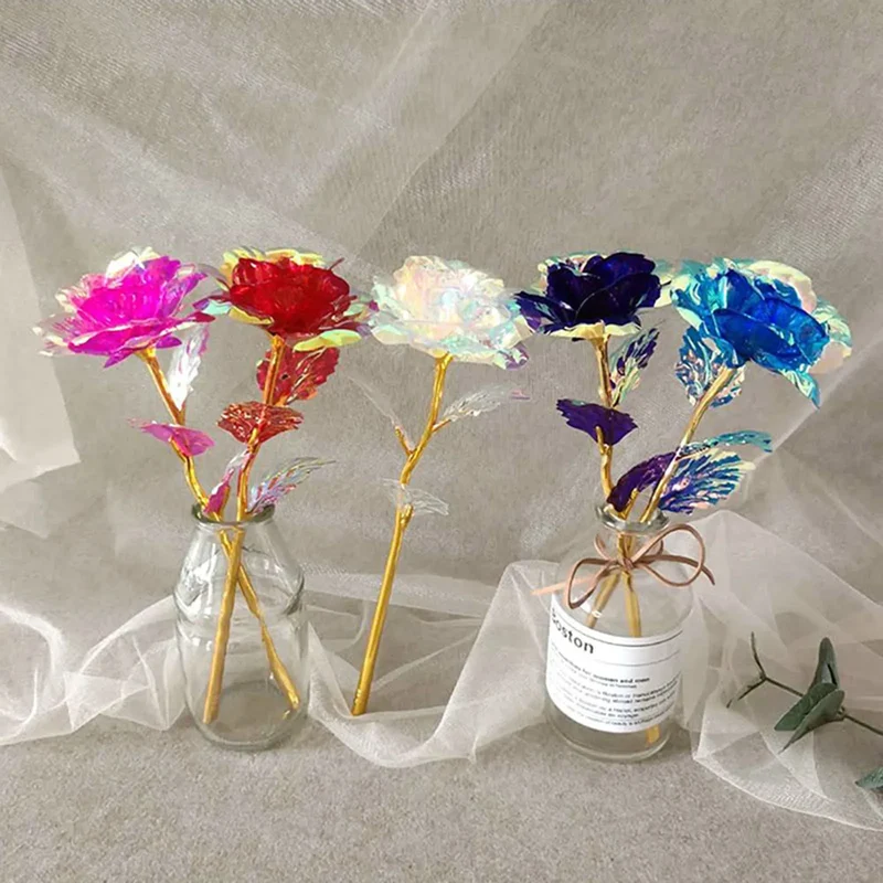 5-50PCS Simulation Artificial Rose Flower Diy Foil Plated Rose Lasts Forever Love Wedding Decor Roses Valentine's Day Gift