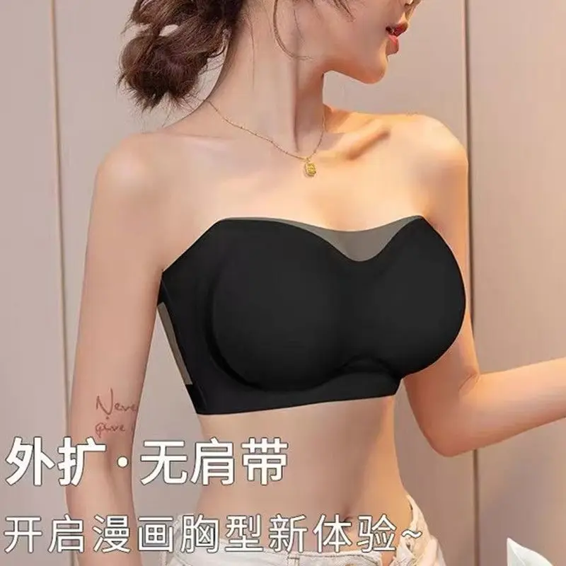 10CM Extra Thick Cooling Seamless Strapless Bra Push Up Tube Top for Small Chest, Anti-Slip Lift, Anti-Sagging Invisible Bra