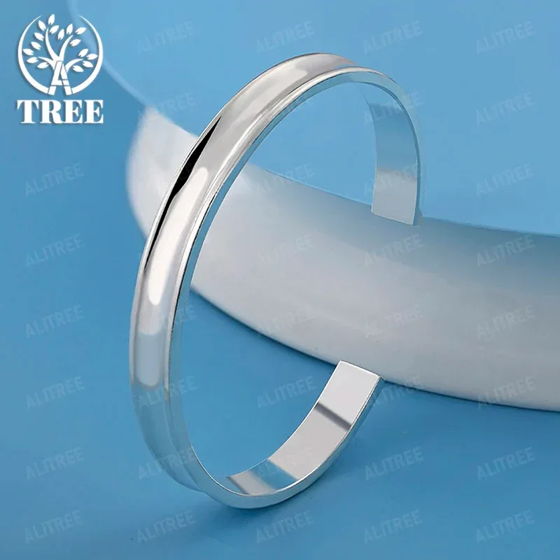8mm 925 Sterling Silver Smooth Bangles Women Party Fashion Simple Jewelry Men Anniversary Gift Valentine's Day Accessories