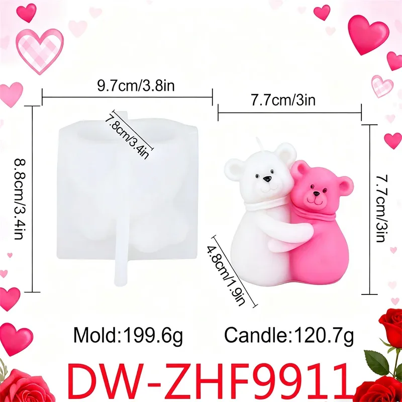 Couple Bear Candle Mold Couple Embrace Bear Silicone Mold 3D Teddy Bear Candle Making Mold for Valentine's Day Birthday Gift