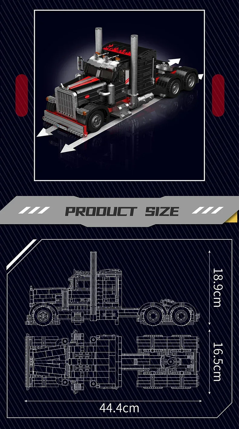Mould King 10037 Technical Car Toys The American Truck Building Block Assembly Car Brick Set Educational Kids Christmas Gift