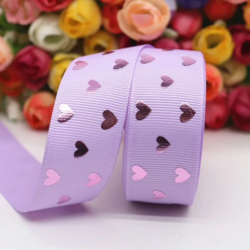 5 Yards 1" 25MM Valentine's Day Pink Gold Heart-Shaped Printed Ribbon For Hair Bows DIY Crafts Handmade Accessories M20012103