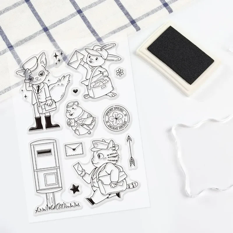Animal Postman Silicone Clear Stamps Fox Hamster Rabbit Cat Transparent Stamps for Birthday Valentine's Day Cards Making DIY