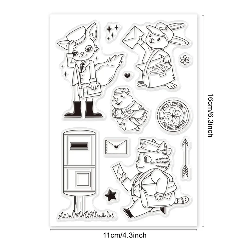 Animal Postman Silicone Clear Stamps Fox Hamster Rabbit Cat Transparent Stamps for Birthday Valentine's Day Cards Making DIY