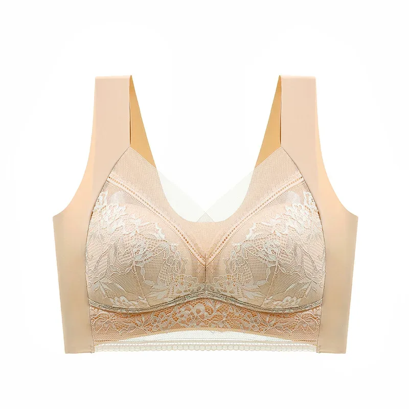 FallSweet Seamless Ice Silk Push Up Bra for Women Wireless Lace Bralette Plus Size Brassiere Summer Comfort Underwear Lingerie