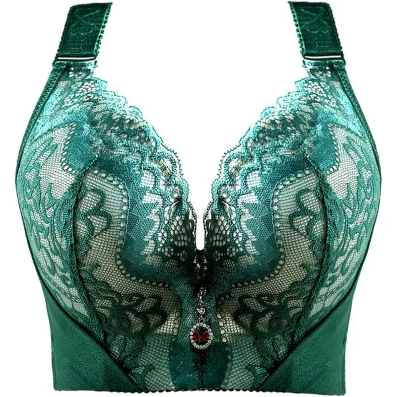 Plus Size Push Up Bra Sexy Lace Underwire - Full Coverage Lingerie for Curvy Women, Wide Side Wings & Thin Cup Support Big Bust
