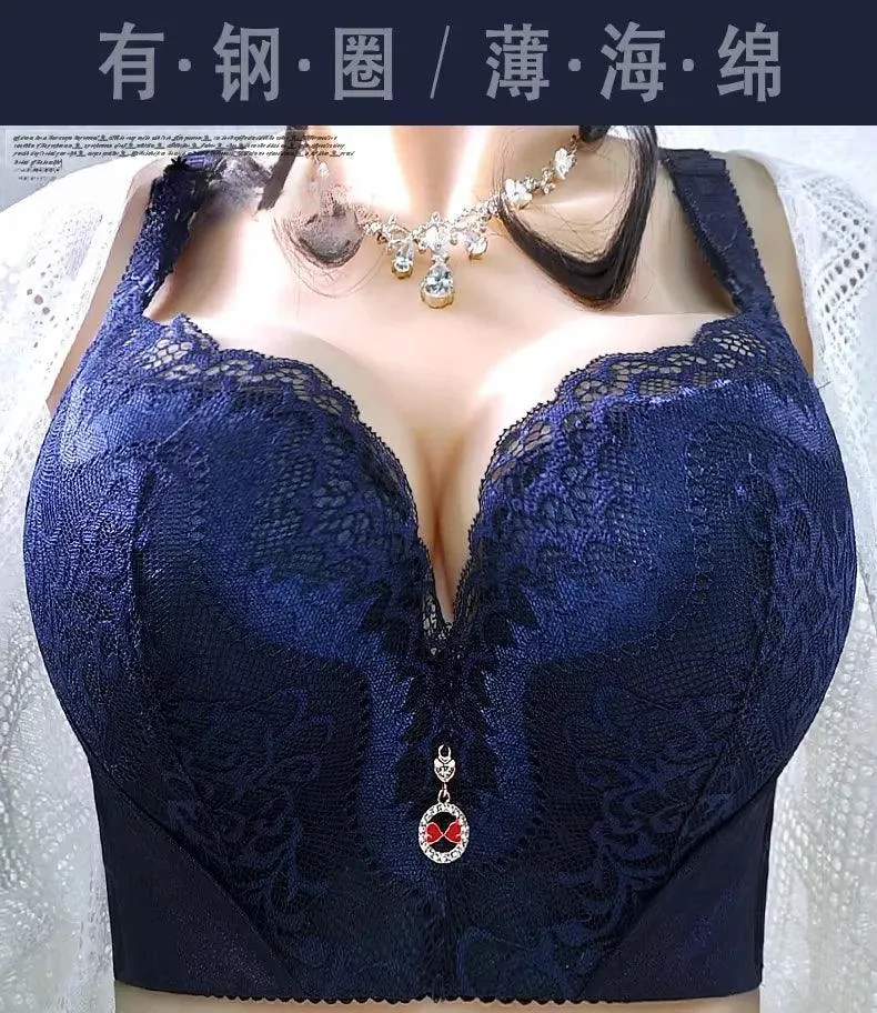 Plus Size Push Up Bra Sexy Lace Underwire - Full Coverage Lingerie for Curvy Women, Wide Side Wings & Thin Cup Support Big Bust