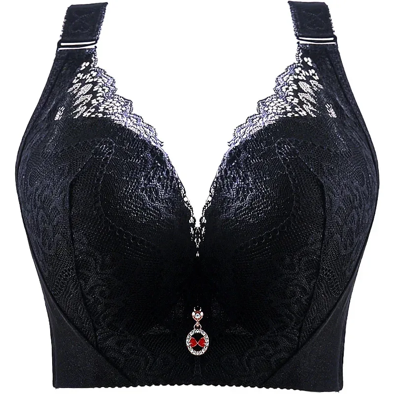 Plus Size Push Up Bra Sexy Lace Underwire - Full Coverage Lingerie for Curvy Women, Wide Side Wings & Thin Cup Support Big Bust