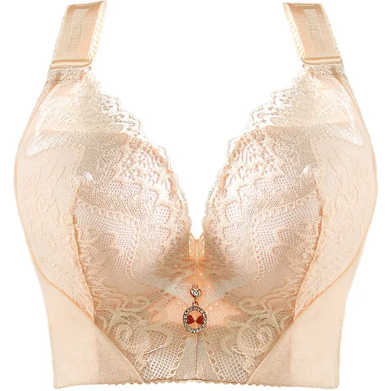 Plus Size Push Up Bra Sexy Lace Underwire - Full Coverage Lingerie for Curvy Women, Wide Side Wings & Thin Cup Support Big Bust