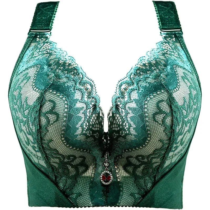 Plus Size Push Up Bra Sexy Lace Underwire - Full Coverage Lingerie for Curvy Women, Wide Side Wings & Thin Cup Support Big Bust