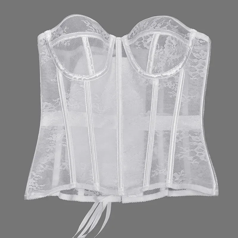 Sexy Thin Body Shaper Underwear Corset Waist Trainer Lingerie Lace Corsets Perspective Mesh Shapewear Women Fashion Clothes Faja