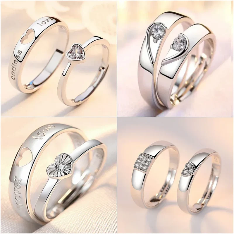 New Zircon Heart Matching Ring For Women Men Set Forever Endless Love Wedding Rings Couple Charm Valentine's Day Jewelry Gifts
