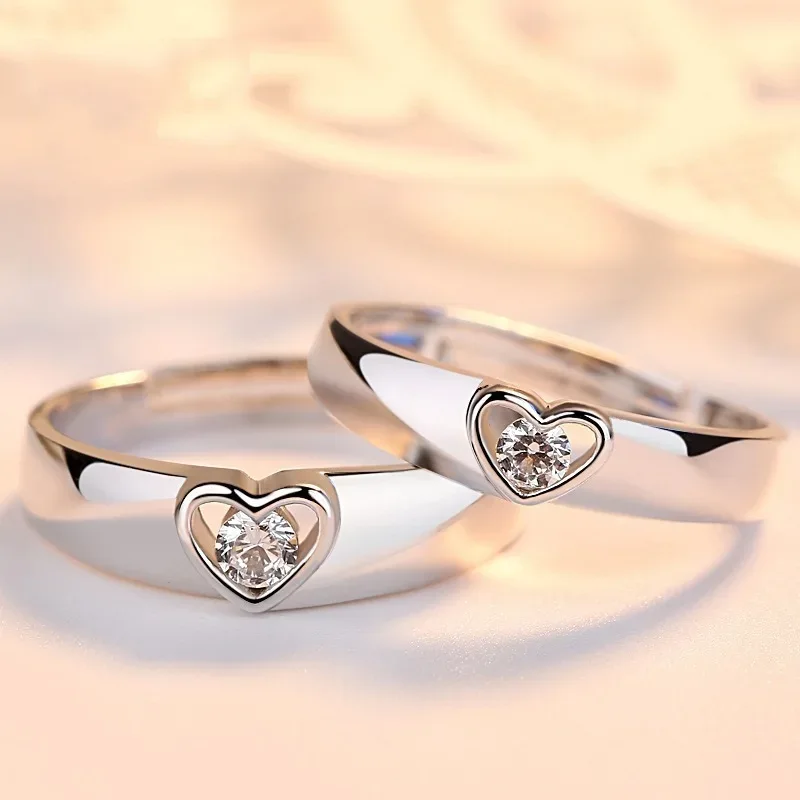 New Zircon Heart Matching Ring For Women Men Set Forever Endless Love Wedding Rings Couple Charm Valentine's Day Jewelry Gifts