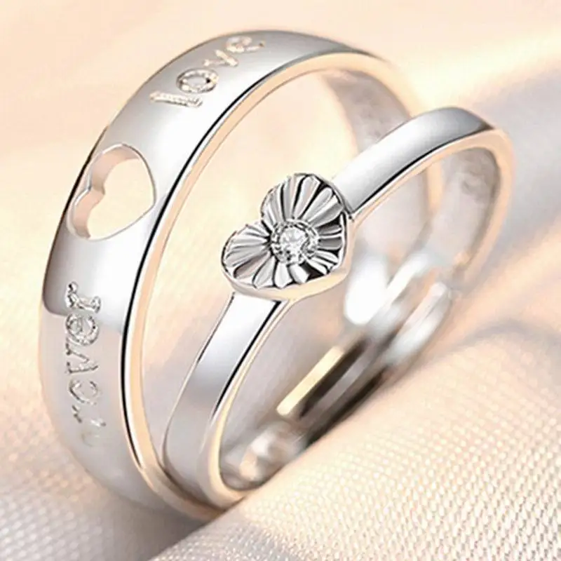 New Zircon Heart Matching Ring For Women Men Set Forever Endless Love Wedding Rings Couple Charm Valentine's Day Jewelry Gifts