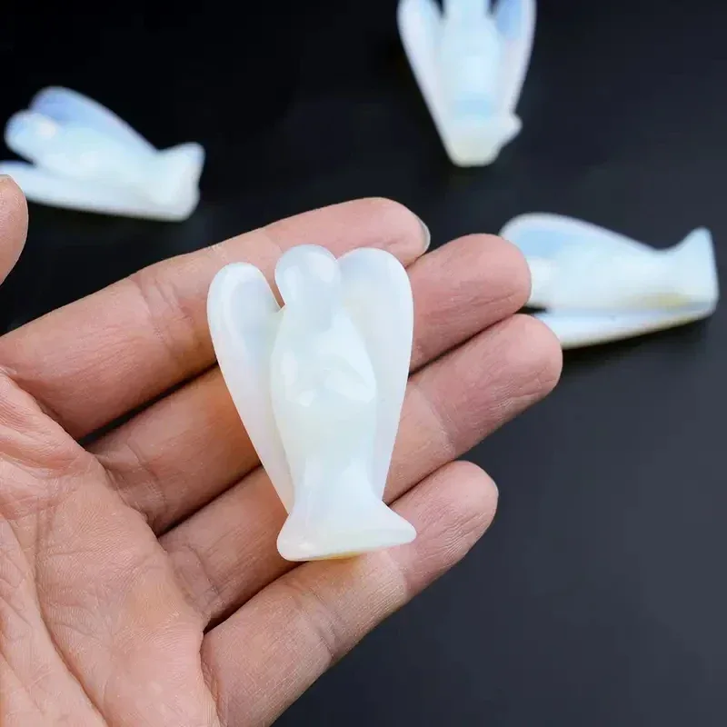 1pc Opalite Angel Crystals Carved Pocket Guardian Polished Angel Figurine 1.5" Spiritual Meditation Decor Valentine's Day Love