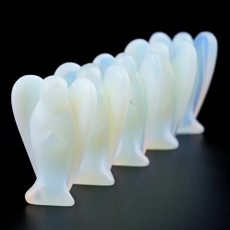 1pc Opalite Angel Crystals Carved Pocket Guardian Polished Angel Figurine 1.5" Spiritual Meditation Decor Valentine's Day Love