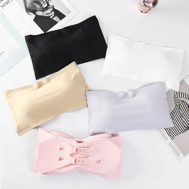 1-Piece Adolescent Girls Stretch Strapless Bras Ice Silk Seamless Bandeau Breast Care Cup Young Girls Soft Wraps Crop Tube Tops