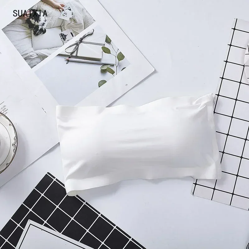 1-Piece Adolescent Girls Stretch Strapless Bras Ice Silk Seamless Bandeau Breast Care Cup Young Girls Soft Wraps Crop Tube Tops