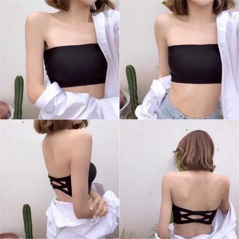 1-Piece Adolescent Girls Stretch Strapless Bras Ice Silk Seamless Bandeau Breast Care Cup Young Girls Soft Wraps Crop Tube Tops