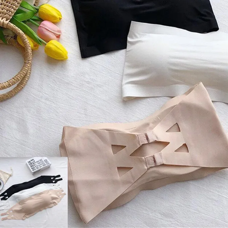 1-Piece Adolescent Girls Stretch Strapless Bras Ice Silk Seamless Bandeau Breast Care Cup Young Girls Soft Wraps Crop Tube Tops