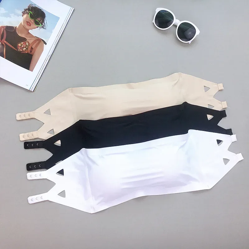 1-Piece Adolescent Girls Stretch Strapless Bras Ice Silk Seamless Bandeau Breast Care Cup Young Girls Soft Wraps Crop Tube Tops
