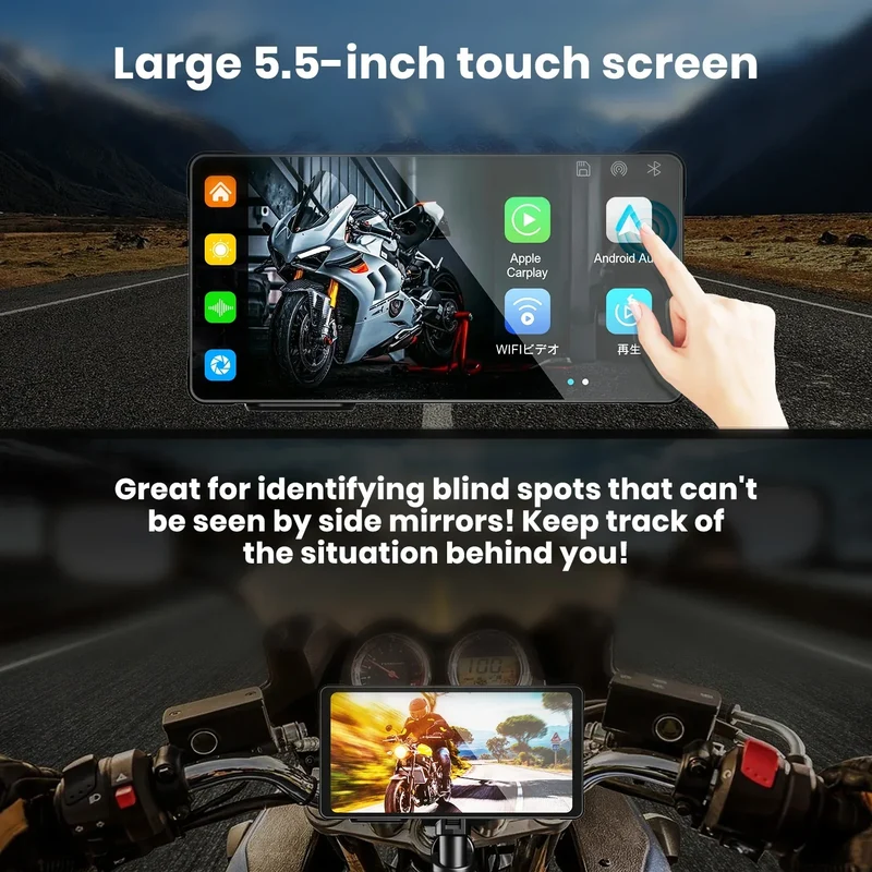 Motorcycle Gps with Carplay Screen BT 5 Inch Waterproof With Android Auto Portable Moto Navigator Carplay Motorcycle System Gps