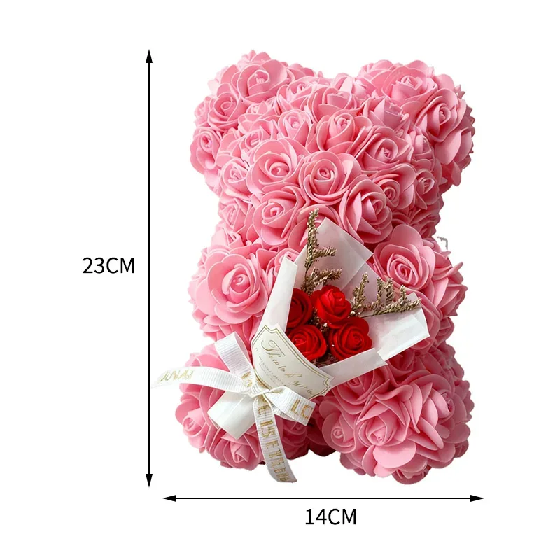 Hot 25cm Foam Rose Bear Desktop Ornament Gift Valentine's Day Home Wedding Party Fake Flower Decoration Figurine Atmosphere Prop