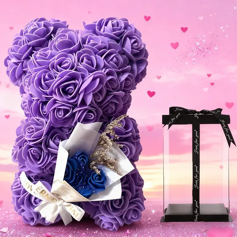 Hot 25cm Foam Rose Bear Desktop Ornament Gift Valentine's Day Home Wedding Party Fake Flower Decoration Figurine Atmosphere Prop