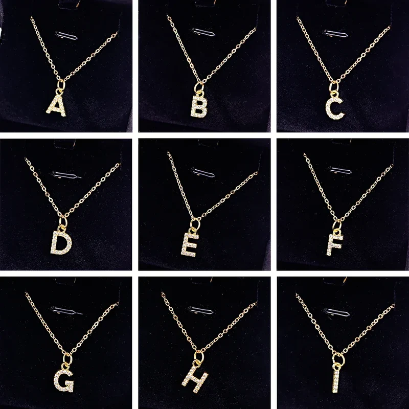 Kpop Shining A-Z Letter Pendant Charm Necklace 26 Initial Alphabet Name Golden Clavicle Chain Party Valentine's Day Jewelry Gift