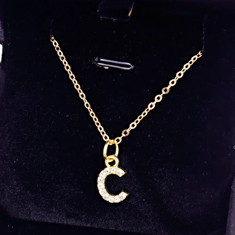 Kpop Shining A-Z Letter Pendant Charm Necklace 26 Initial Alphabet Name Golden Clavicle Chain Party Valentine's Day Jewelry Gift