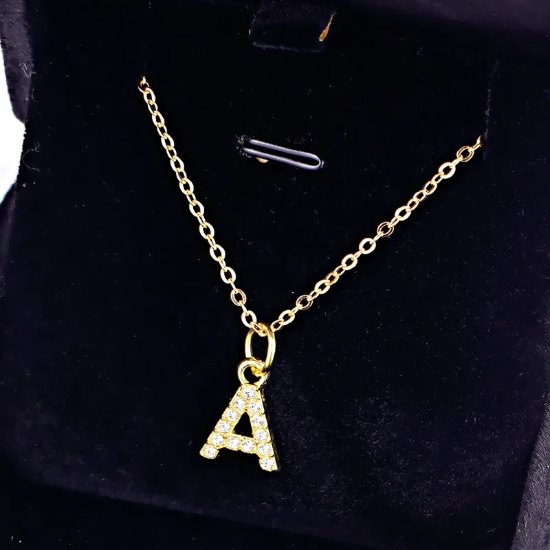Kpop Shining A-Z Letter Pendant Charm Necklace 26 Initial Alphabet Name Golden Clavicle Chain Party Valentine's Day Jewelry Gift