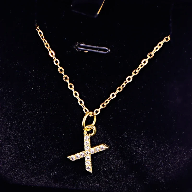 Kpop Shining A-Z Letter Pendant Charm Necklace 26 Initial Alphabet Name Golden Clavicle Chain Party Valentine's Day Jewelry Gift