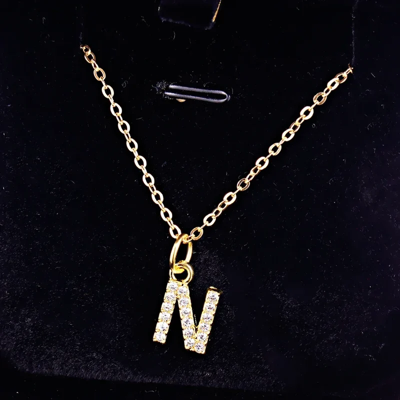 Kpop Shining A-Z Letter Pendant Charm Necklace 26 Initial Alphabet Name Golden Clavicle Chain Party Valentine's Day Jewelry Gift
