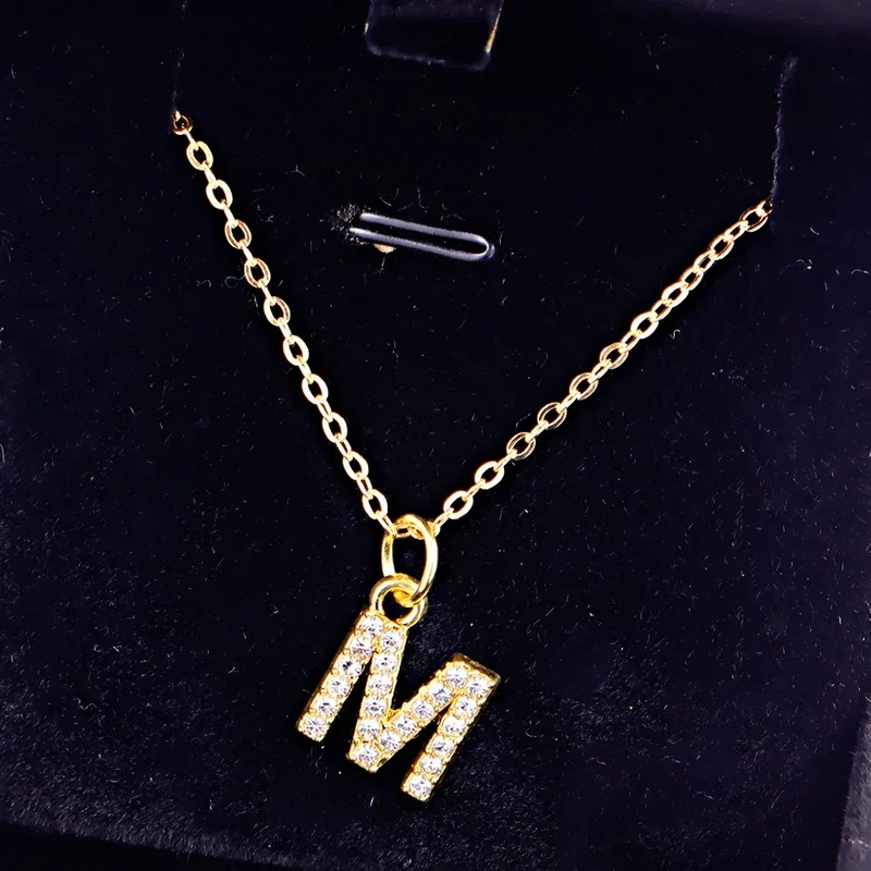 Kpop Shining A-Z Letter Pendant Charm Necklace 26 Initial Alphabet Name Golden Clavicle Chain Party Valentine's Day Jewelry Gift