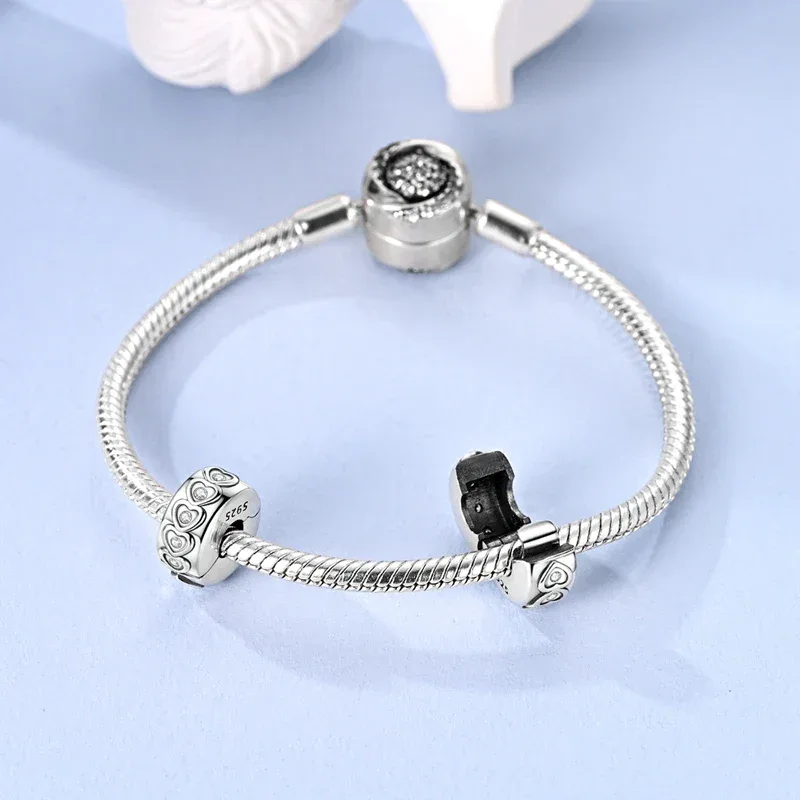 925 Silver Valentine's Day Charms Bead Sparkling Sweet Heart Rose Bear Charm Fit Original Bracelet Bangle Woman DIY Jewelry Gift