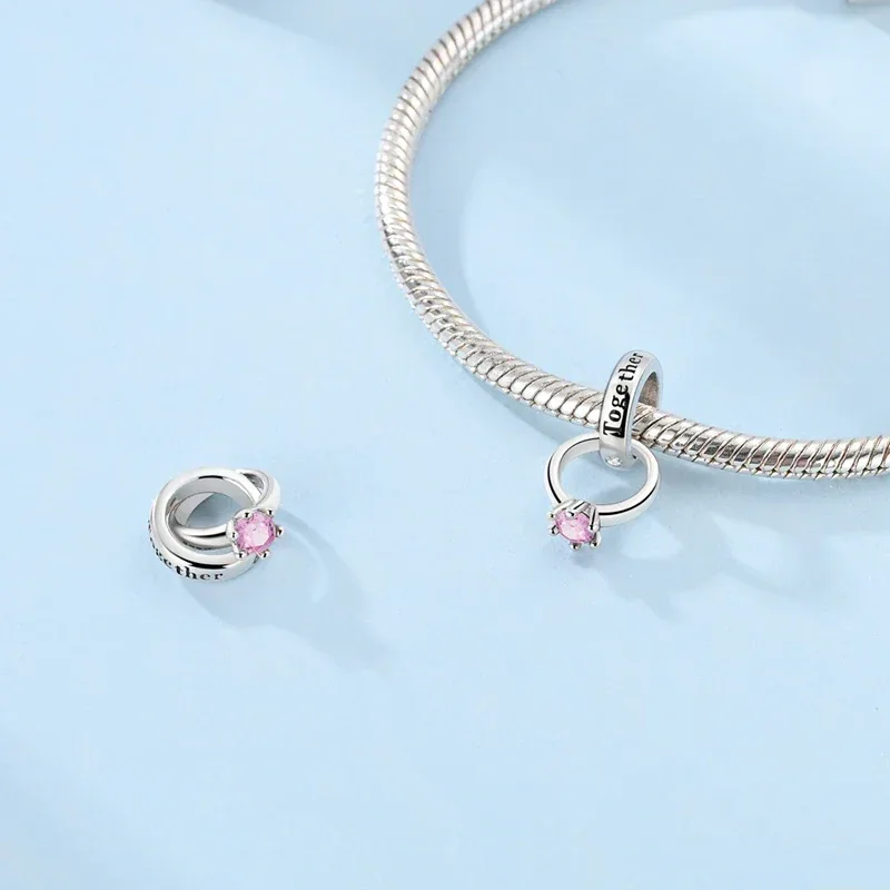 925 Silver Valentine's Day Charms Bead Sparkling Sweet Heart Rose Bear Charm Fit Original Bracelet Bangle Woman DIY Jewelry Gift